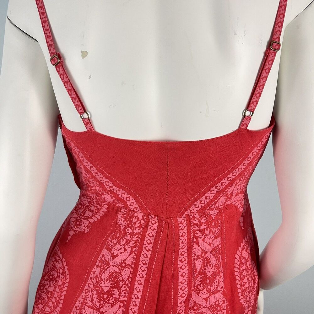 Free People Linen Blend Wide Leg Jumpsuit 0 Red Paisley Cottage Boho Festival - Picture 12 of 15